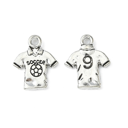 Alloy T-Shirt Pendants, Sports Charms, FootBall/Soccer Ball Jersey Charms, Lead Free and Cadmium Free