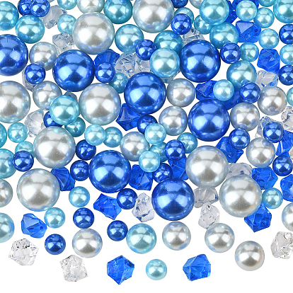 160шт. 8 цвета, АБС-пластик, имитация жемчуга, круглые и самородковые бусины, без отверстия 