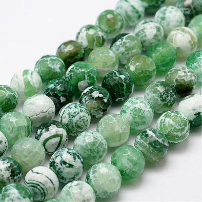 Natural Fire Crackle Agate Bead Strands, 
Dyed, Faceted, Round