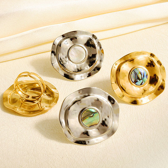 Геометрический 304 нержавеющая сталь с открытыми кольцами манжеты из натуральной раковины