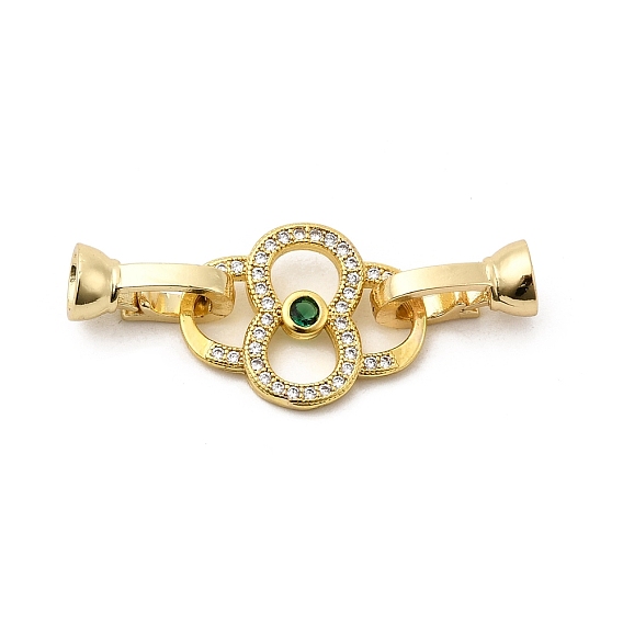 Rack Plating Brass Micro Pave Clear & Green Cubic Zirconia Fold Over Clasps, Cadmium Free & Lead Free, Long-Lasting Plated, Flower