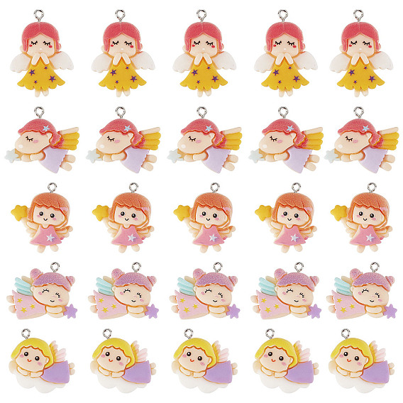 30 шт. 5 подвески из непрозрачной смолы, с платиновыми тоновыми железными петлями, фея