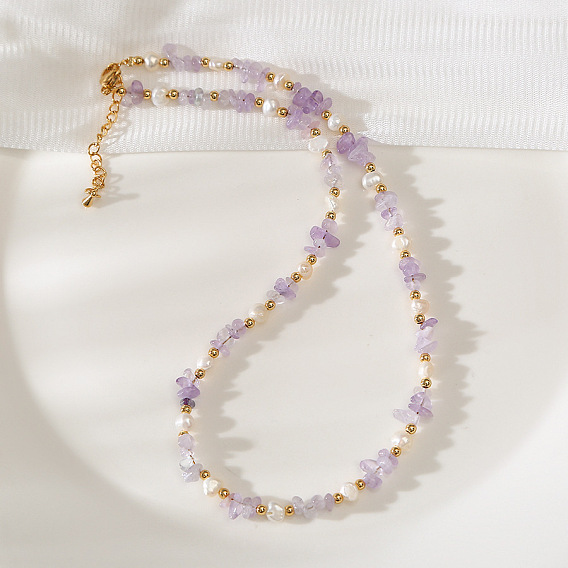Ожерелья из натуральных пресноводных жемчужин и аметистовых бус для женщин