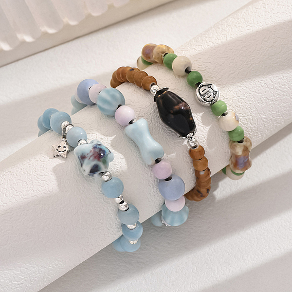 Керамические браслеты ручной работы из бусин для женщин, со сплавом