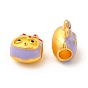 Rack Plating Alloy Enamel European Beads, Large Hole Bead, Rabbit with Bowknot, Matte Gold Color