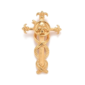 Ion Plating(IP) 304 Stainless Steel Big Pendants, Cross with Skull Charms