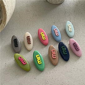 Sweet Candy Colors Oval Hair Clip with Fashionable Letter Duckbill for Girls' Bangs
