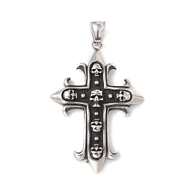 304 Stainless Steel Big Pendant, Cross with Skull