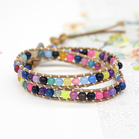 Bohemian Multicolor Stone Wax Thread Braided Women's Multilayer Wrap Beaded Bracelet Jewelry