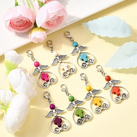 7шт. подвеска в виде ангела из синтетической бирюзы, с крылом из сплава в тибетском стиле и 304 застежками из нержавеющей стали