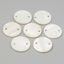 Natural Freshwater Shell Links/Connectors, Undyed, Flat Round
