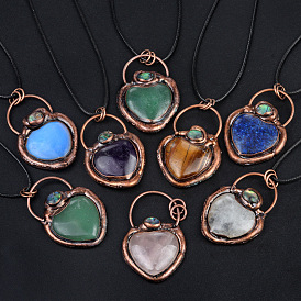Ожерелья-подвески из натурального драгоценного камня с металлическими подвесками, сердце
