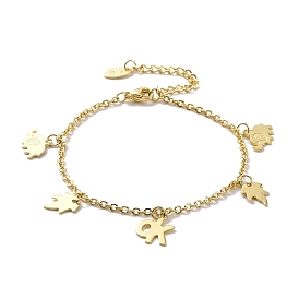 201 pulsera de acero inoxidable con dijes de elefante, hoja y palabra ok con 304 cadenas de acero inoxidable para mujer