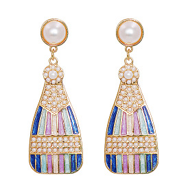 Alloy oil bottle earrings with pearl pendant - versatile and elegant.