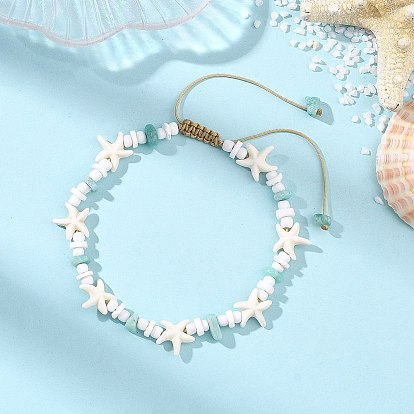 Браслеты на лодыжку для женщин из натурального амазонита, синтетической бирюзы и стеклянного бисера, украшенные стразами и морской звездой.