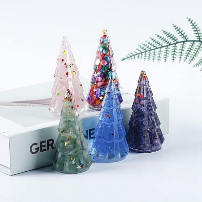 Resin Christmas Tree Display Decoration, with Natural Gemstone Chips inside Statues for Home Office Decorations