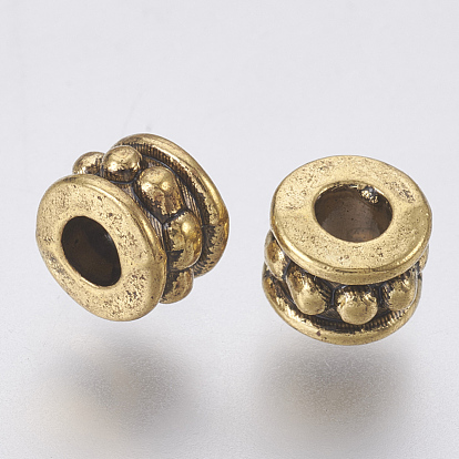 Perles en alliage de style tibétain, sans plomb et sans cadmium, colonne, 6 mm de diamètre, épaisseur de 4.5mm, Trou: 2.5mm