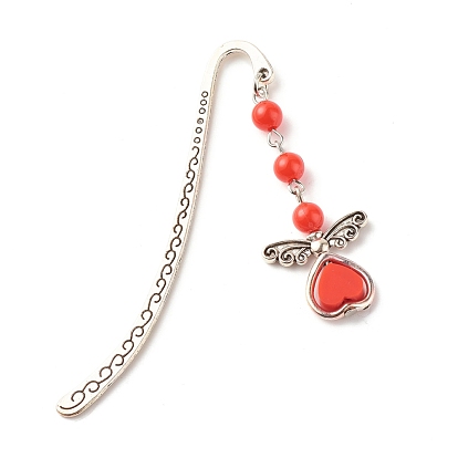 Fairy Charm Drop Alloy Bookmark with Beads for Booklover, Antique Silver