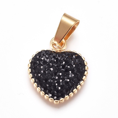 304 Stainless Steel Pendants, with Polymer Clay Rhinestone, Heart