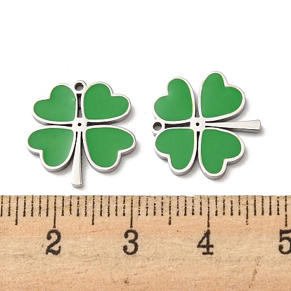 304 Stainless Steel Enamel Charms, Clover Charms, Stainless Steel Color