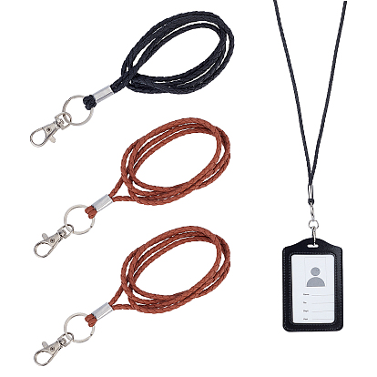 4piezas 2colores fabricación de collares con cordón de cuero de PU, con anillo de hierro platino y cierre giratorio, para titular de tarjetas de identificación