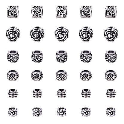 Tibetan Style Alloy European Beads, Large Hole Beads, Mixed Shapes