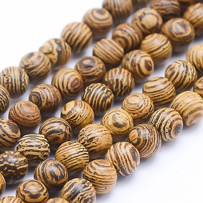 Natural Wenge Wood Beads Strands, Round, Dyed