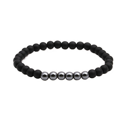 Volcanic Black Stone Beaded Bracelet with Customizable Logo - Fashionable European and American Jewelry