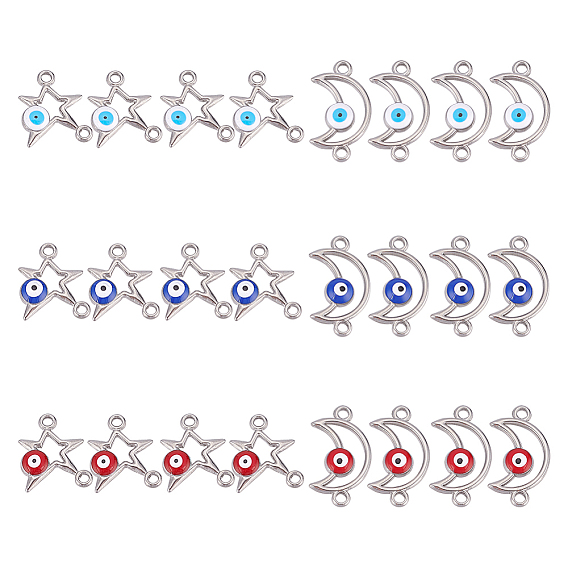 24 шт. 6 стили 304 эмалированные соединители из нержавеющей стали, луна/звезда со злым глазом, цвет нержавеющей стали