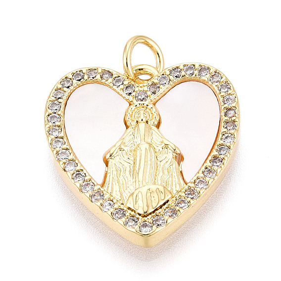 Латунные микропаве прозрачные подвески с фианитом, без кадмия и без свинца, с оболочкой, сердце с Иисусом Марией католическое, с целью перехода в кольце
