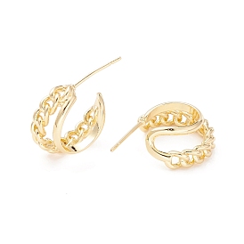 Curb Chain Shape Stud Earrings, Half Hoop Earrings, Brass Open Hoop Earrings for Women