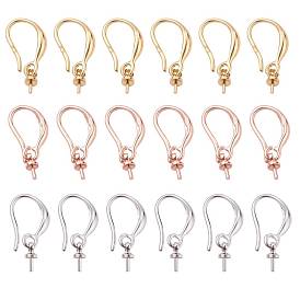 9 Pairs 3 Colors Brass Earring Hooks, for Half Drilled Beads