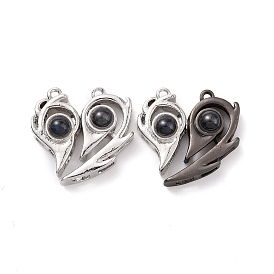 Alloy Magnetic Pendants, with Glass, Heart Charms, for Couple Jewelry Bracelets Pendants Necklaces Gift