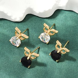 Серьги-гвоздики в форме совы из латуни с микропаве из кубического циркония для женщин, без кадмия и без свинца, долговечный, стойки покрытие, золотые