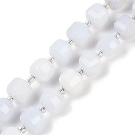 Природные голубые халцедон бисер пряди, граненые настольные бусины в форме куба, с бисером