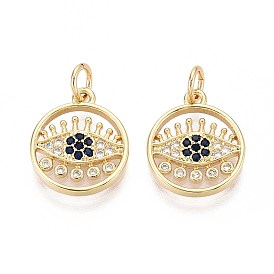 Латунные микро проложить кубического циркония подвески, плоский круглый и сглаз, с целью перехода в кольце