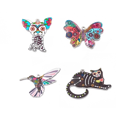Alloy Enamel Pendants, Platinum, Dog/Cat/Butterfly/Hummingbird Charm