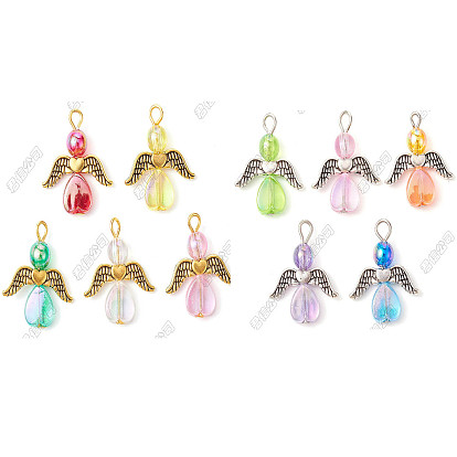 40pcs 10 styles breloques acryliques transparentes, avec des perles en alliage de style tibétain, ange