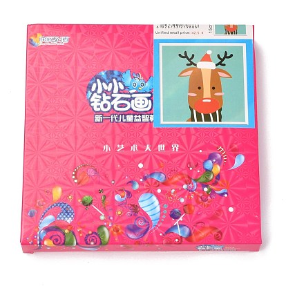 DIY Christmas Theme Diamond Painting Kits For Kids, Reindeer Pattern Photo Frame Making, with Resin Rhinestones, Pen, Tray Plate and Glue Clay
