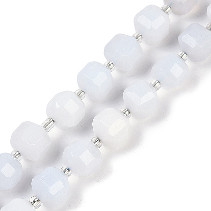 Природные голубые халцедон бисер пряди, граненые настольные бусины в форме куба, с бисером