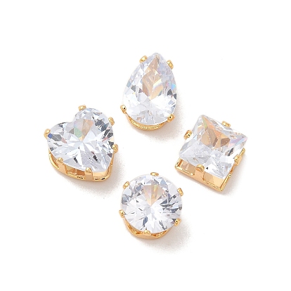 Латунные кабошоны из прозрачного кубического циркония, без никеля , реальный 18 k позолоченный