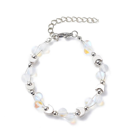Synthetic Moonstone & Brass Moon Beaded Bracelet for Women
