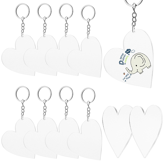 DIY Keychain Making, with Acrylic Big Pendants, Iron Keychain Ring & Jump Rings, Heart
