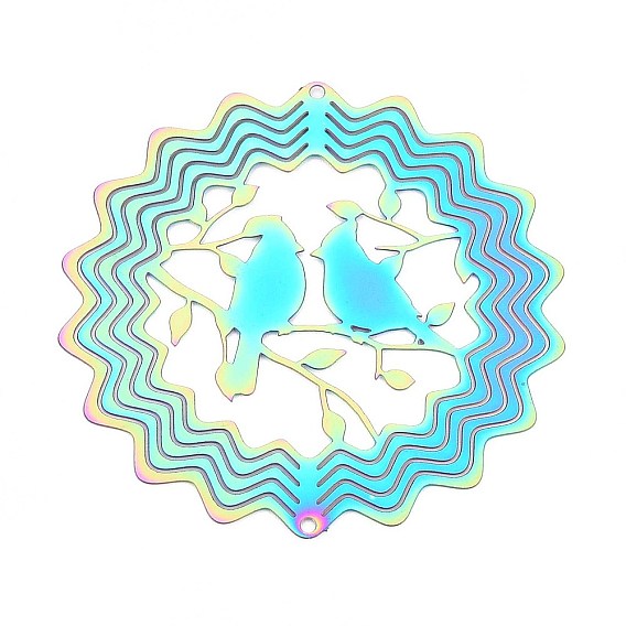 201 нержавеющая сталь 3 вращающийся подвесной ветряной спиннер, для украшения сада внутри и снаружи помещения, цветок с полой птицей