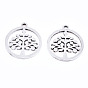 201 Stainless Steel Pendants, Laser Cut, Ring with Tree of Life