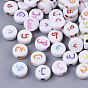 Opaque Acrylic Beads, Random Mixed Letters, Flat Round with Arabic Letter