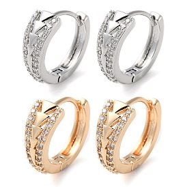 Rack Plating Brass Micro Pave Clear Cubic Zirconia Hoop Earrings for Women, Ring with Arrow