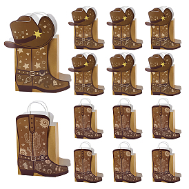 12Pcs 2 Styles Cowboy Boot Shape Paper Gift Tote Bags Kits, with Round Dot Double Adhesive Stickers