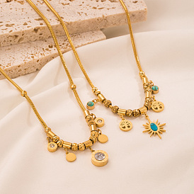 18K Gold Plated Stainless Steel Necklace with Turquoise Inlay - Non-fading, Collarbone Chain.