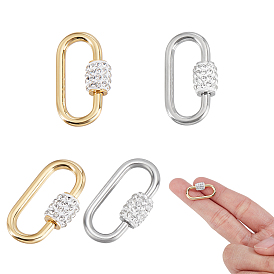 4 шт. 2 цвета 304 подвески-замки с винтовым карабином из нержавеющей стали, со стразами из полимерной глины ручной работы, овальные